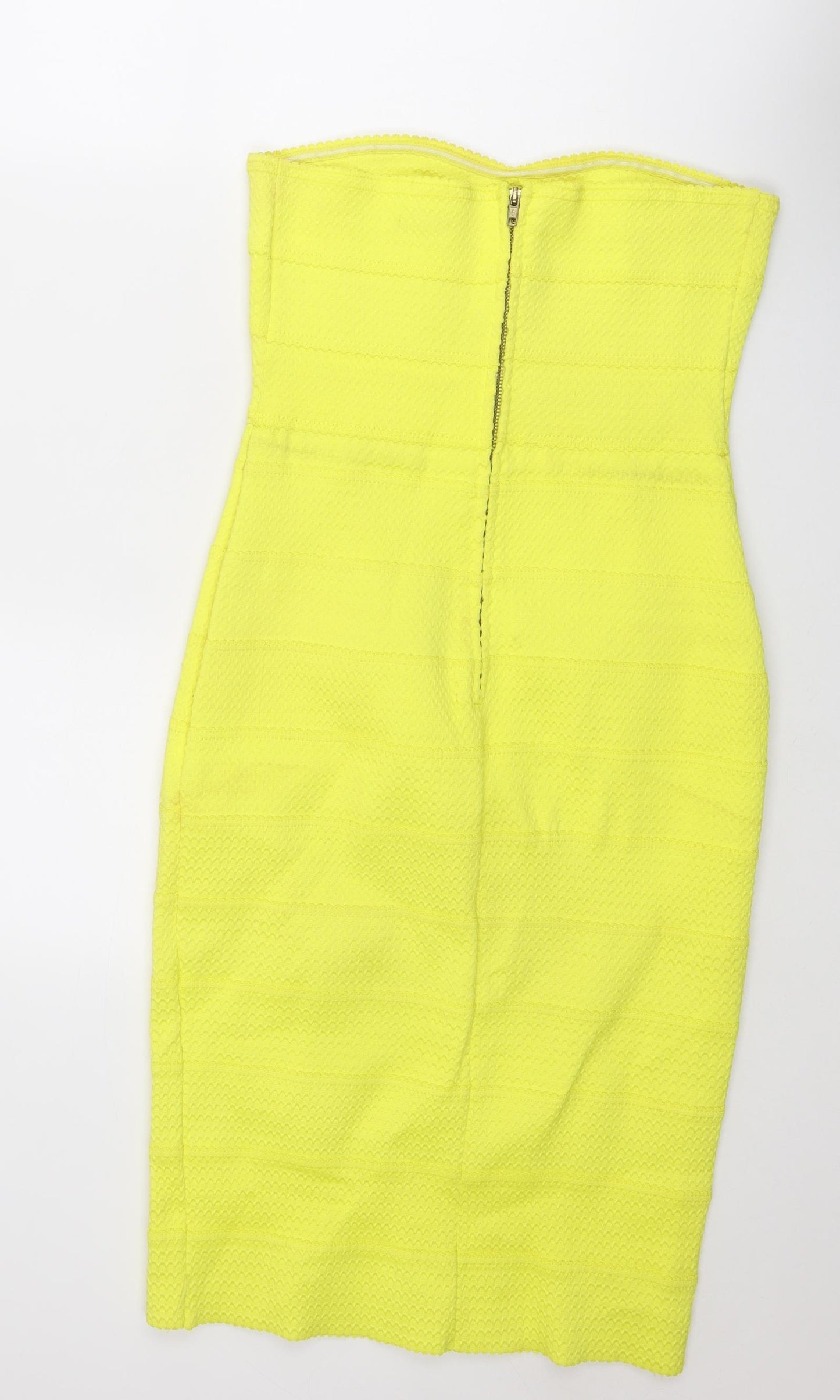 River Island Womens Yellow Polyester Bodycon Size 14 Off the Shoulder Zip