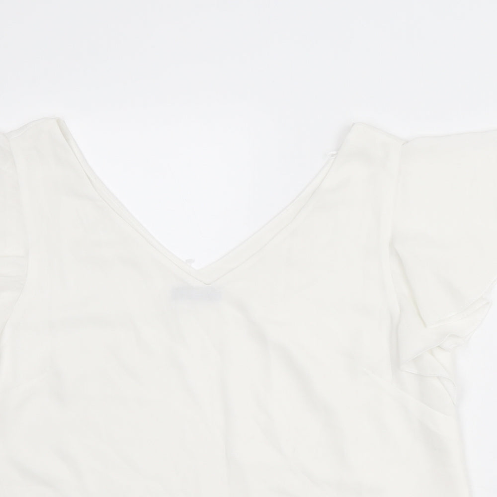 Wallis Womens White Polyester Basic Blouse Size 12 V-Neck