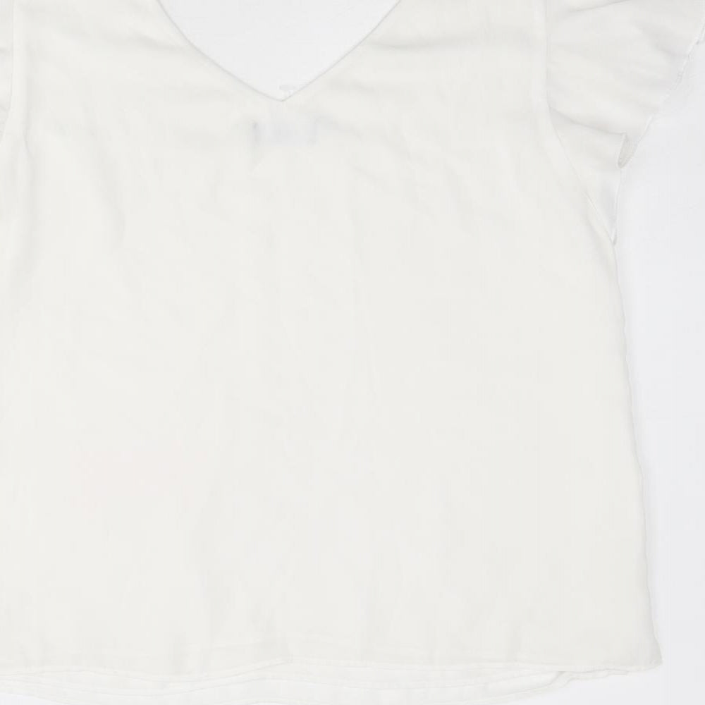 Wallis Womens White Polyester Basic Blouse Size 12 V-Neck
