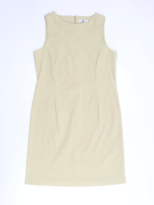 New Look Womens Beige Polyester Tank Dress Size 16 Round Neck Zip