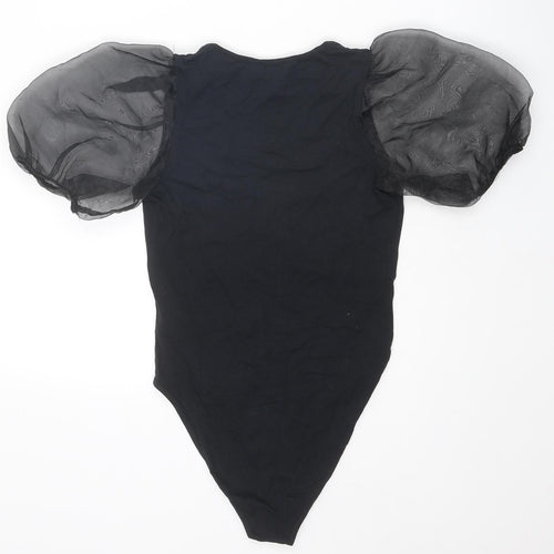 New Look Womens Black Cotton Bodysuit One-Piece Size 8 Snap
