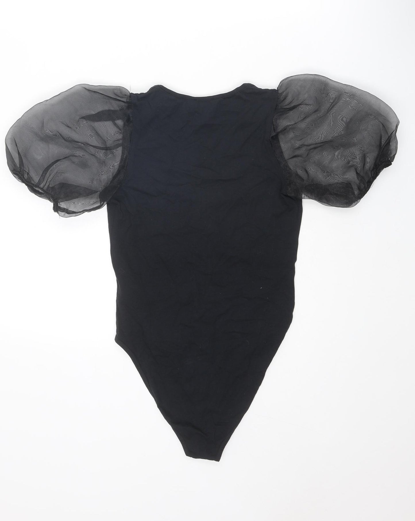 New Look Womens Black Cotton Bodysuit One-Piece Size 8 Snap