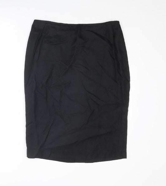 Jaeger Womens Black Silk Straight & Pencil Skirt Size 14 Zip