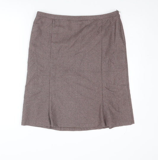 Oasis Womens Brown Geometric Wool A-Line Skirt Size 12 Zip
