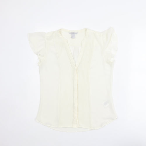 H&M Womens Ivory Polyester Basic Button-Up Size 8 V-Neck