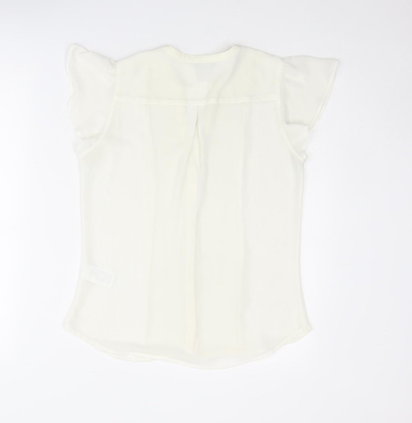 H&M Womens Ivory Polyester Basic Button-Up Size 8 V-Neck