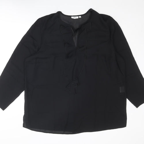 Agenda Womens Black Polyester Basic Blouse Size 22 V-Neck