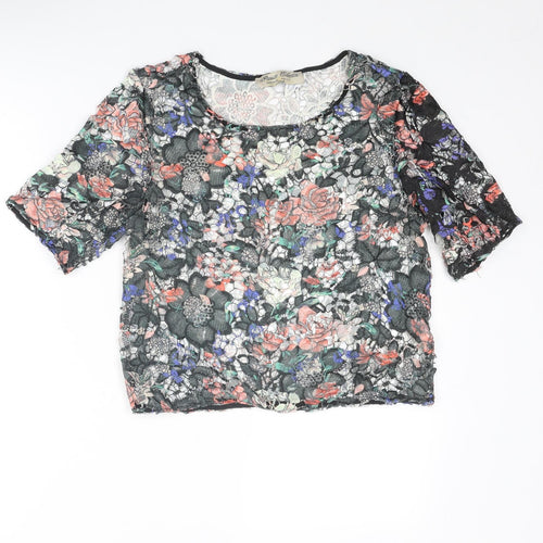 Parisian Collection Womens Multicoloured Floral Polyester Basic T-Shirt Size 10 Round Neck