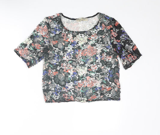 Parisian Collection Womens Multicoloured Floral Polyester Basic T-Shirt Size 10 Round Neck