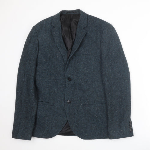 Topman Mens Blue Polyester Jacket Suit Jacket Size 38 Regular