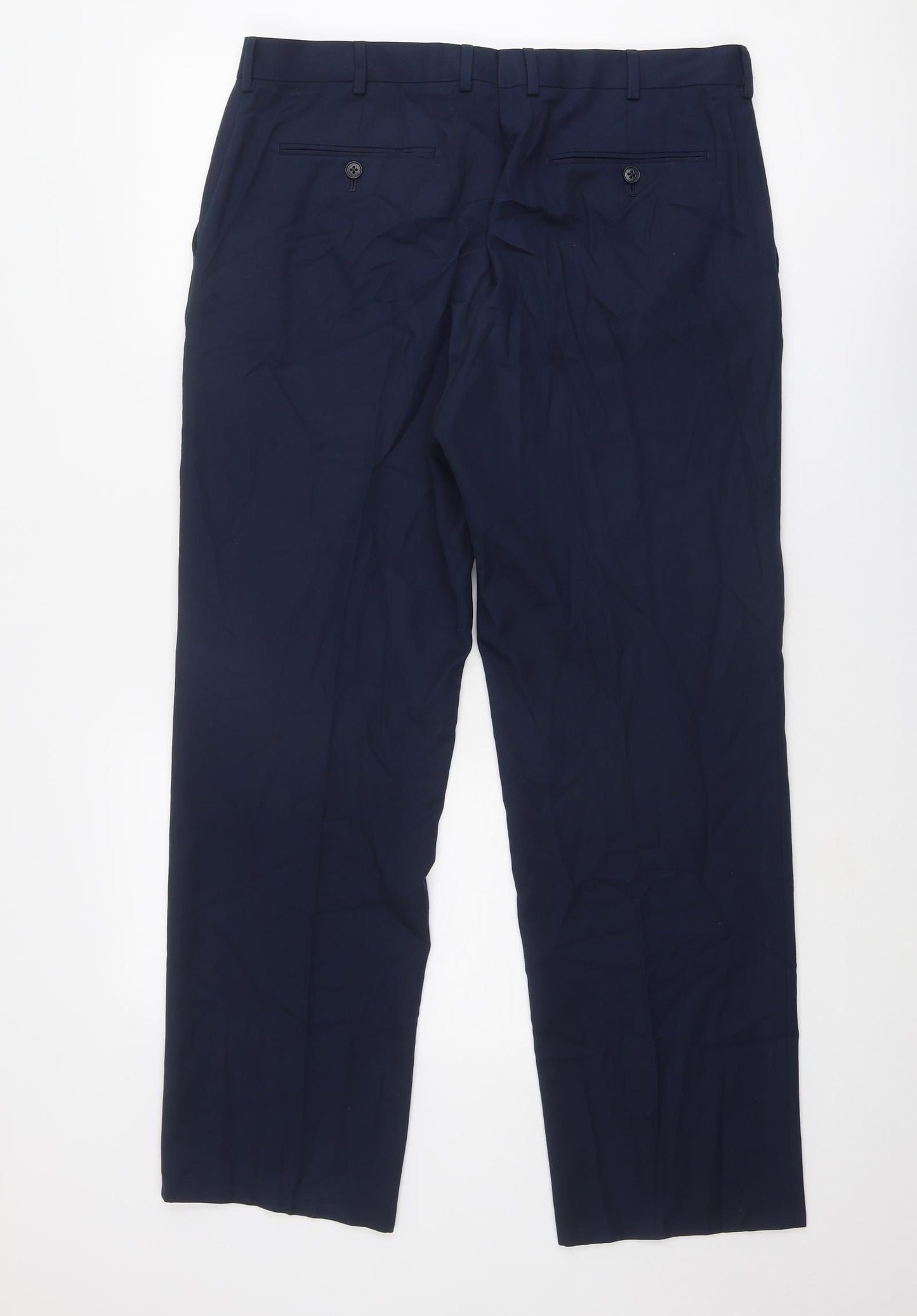 Moss Bros Mens Blue Polyester Trousers Size 36 in L30 in Regular Zip