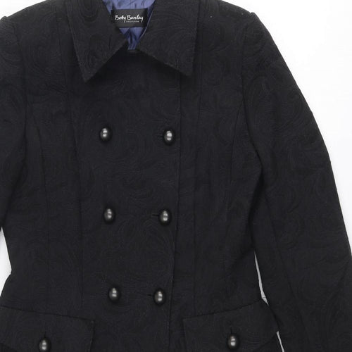 Betty Barclay Womens Black Geometric Pea Coat Coat Size 10 Button