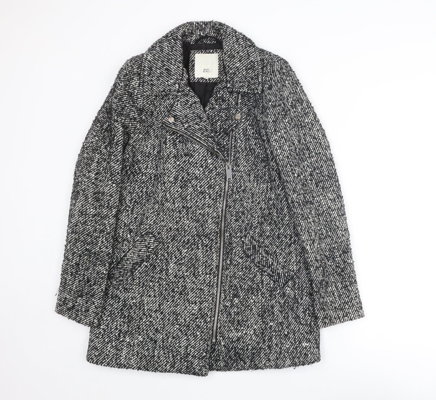 River Island Womens Grey Overcoat Coat Size 6 Snap