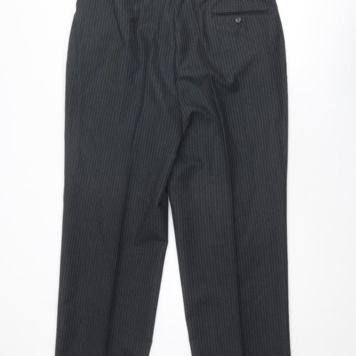 Daniel Drescott Mens Grey Striped Wool Trousers Size 38 in L30 in Regular Zip