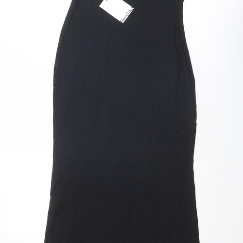 Bershka Womens Black Polyester Slip Dress Size M Round Neck Pullover
