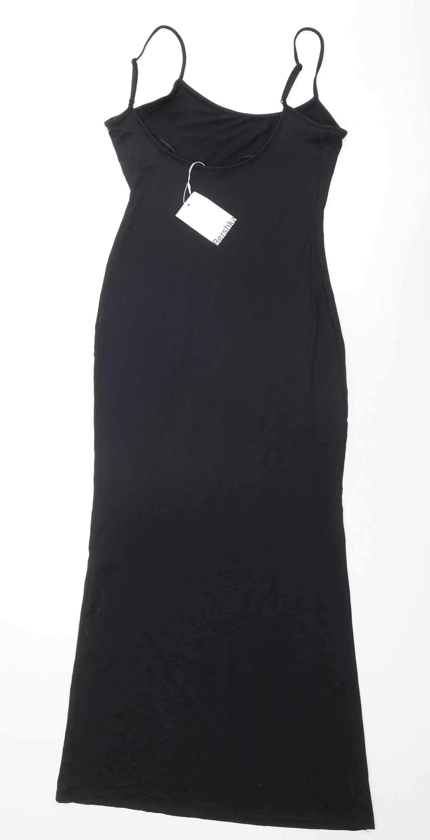 Bershka Womens Black Polyester Slip Dress Size M Round Neck Pullover