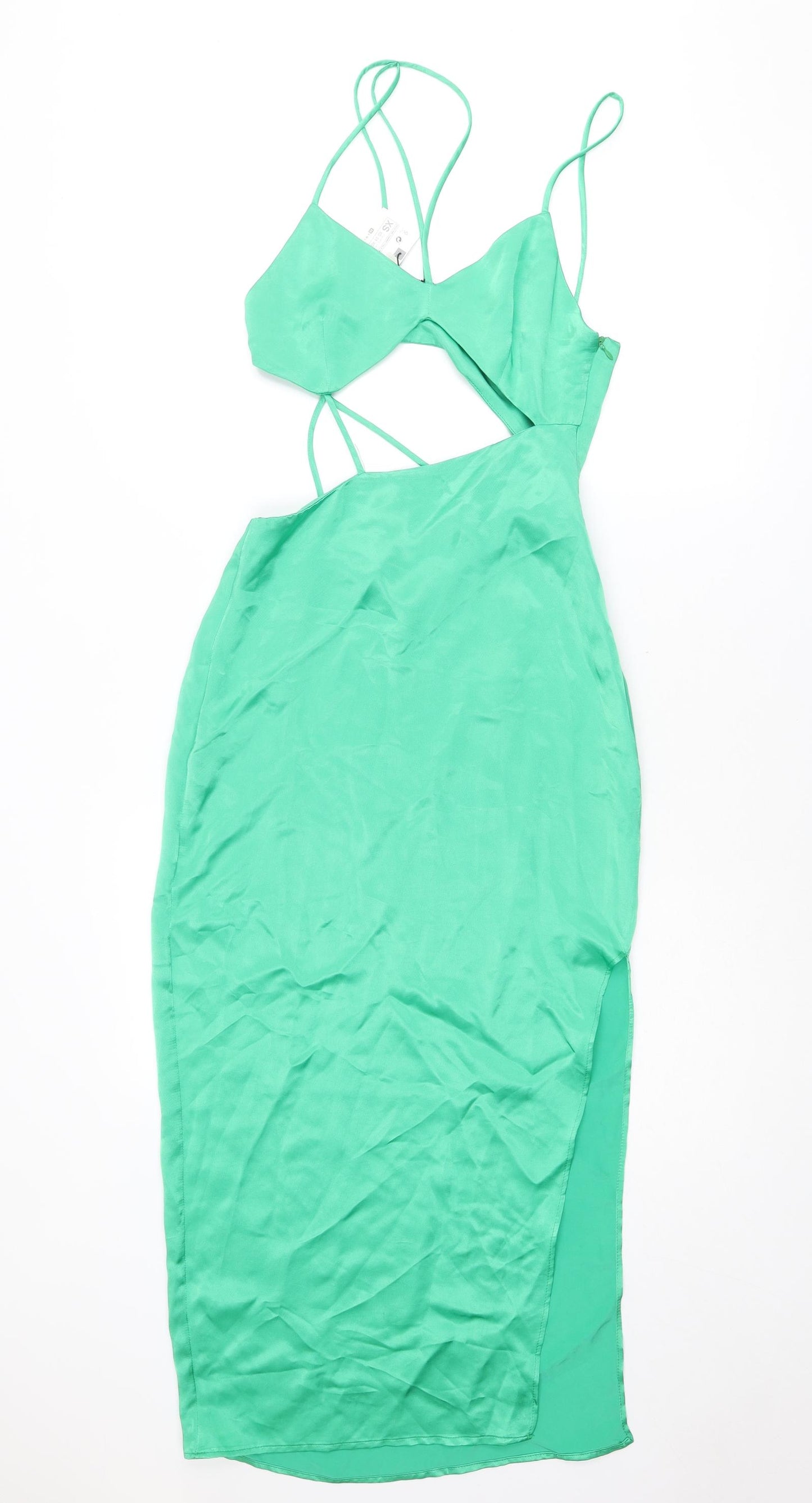 Zara Womens Green Polyester Bodycon Size XS V-Neck Zip