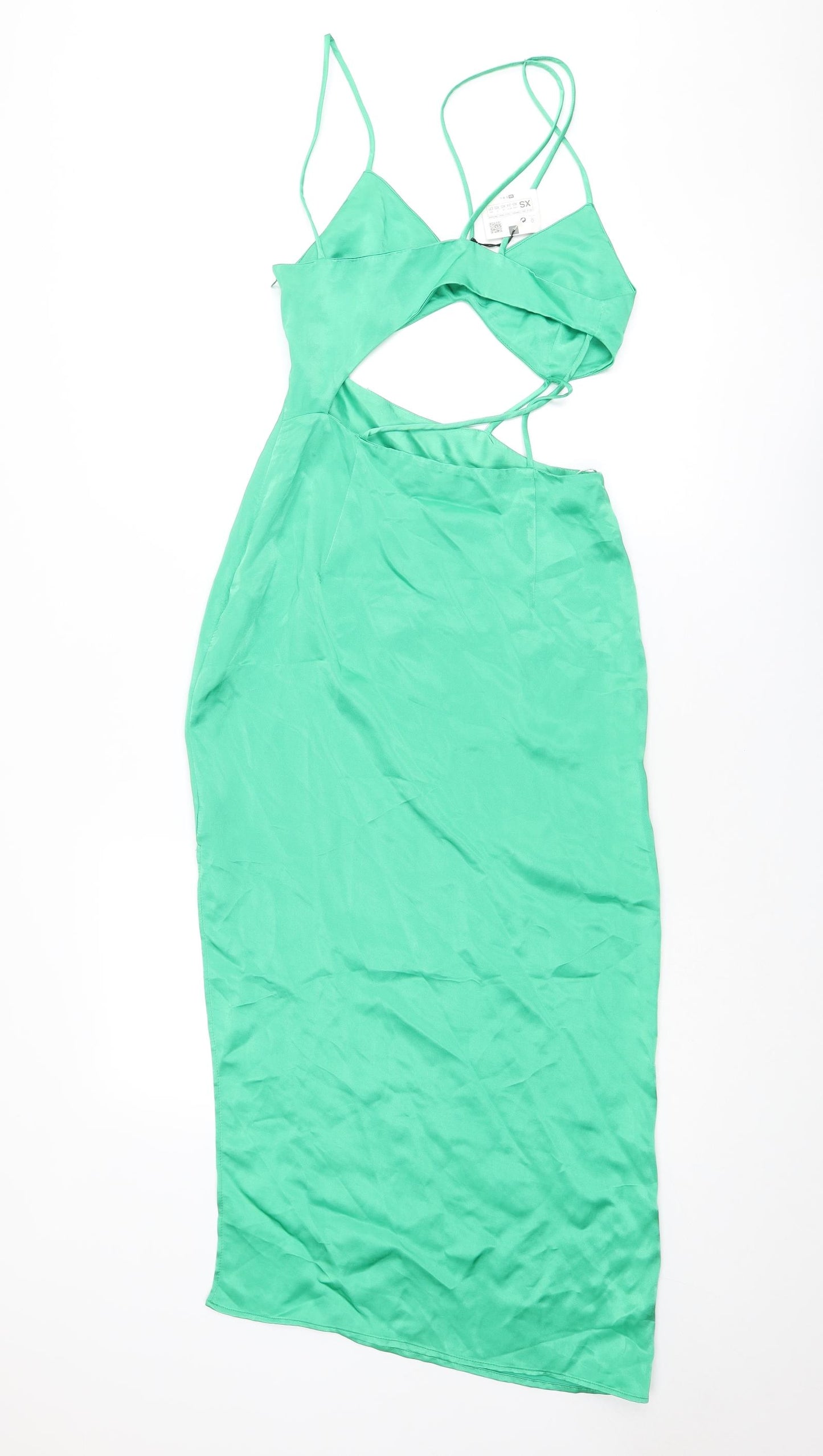 Zara Womens Green Polyester Bodycon Size XS V-Neck Zip