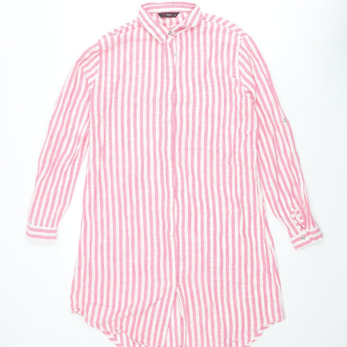 My.POLO X Womens Pink Striped Cotton Shirt Dress Size M Collared Button