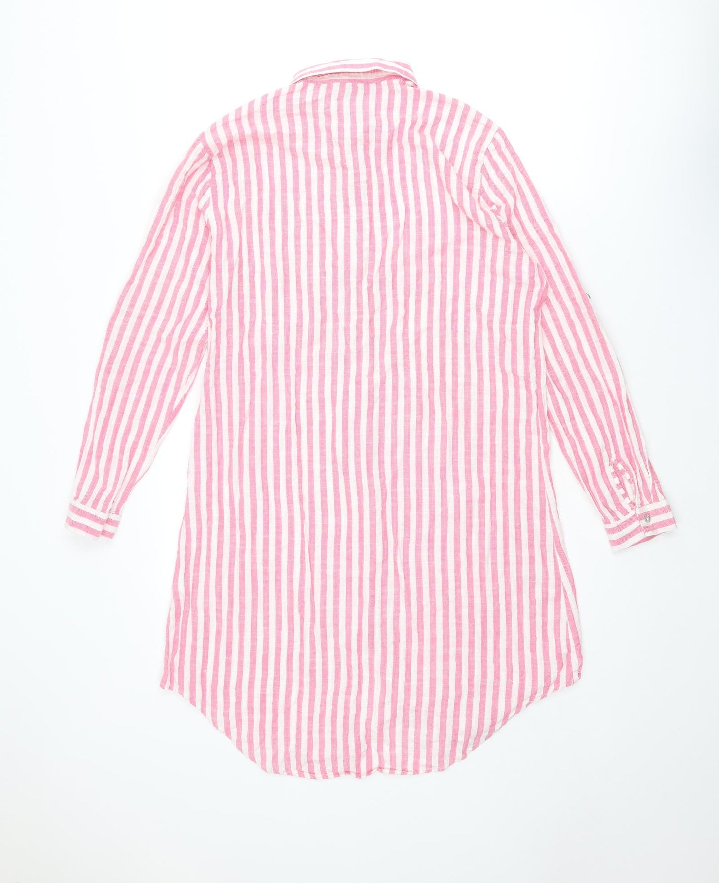 My.POLO X Womens Pink Striped Cotton Shirt Dress Size M Collared Button