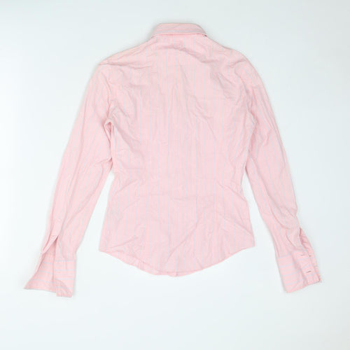 T.M.Lewin Womens Pink Striped Cotton Basic Button-Up Size 6 Collared