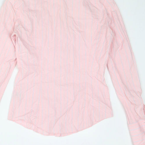 T.M.Lewin Womens Pink Striped Cotton Basic Button-Up Size 6 Collared