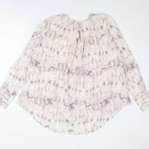 Modern Rarity Womens Ivory Geometric Silk Basic Blouse Size 10 Round Neck - Marble Print