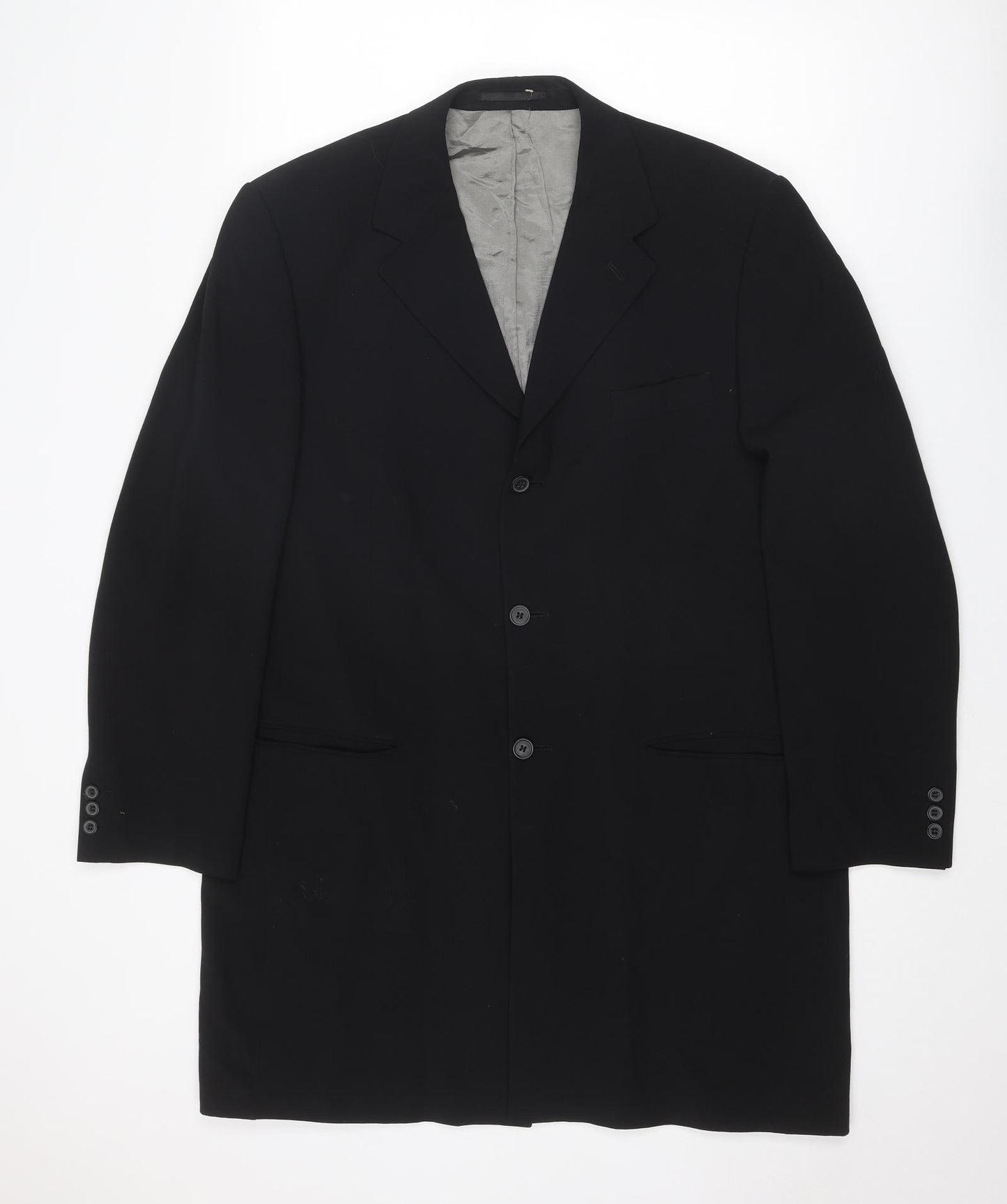 Johnathan Adams Mens Black Overcoat Coat Size L Button