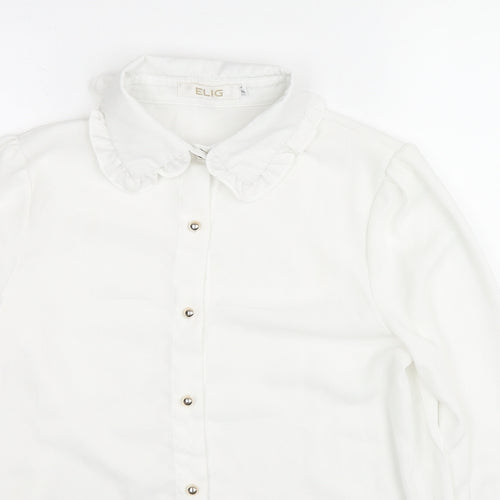 Elig Womens White Polyester Basic Button-Up Size S Collared