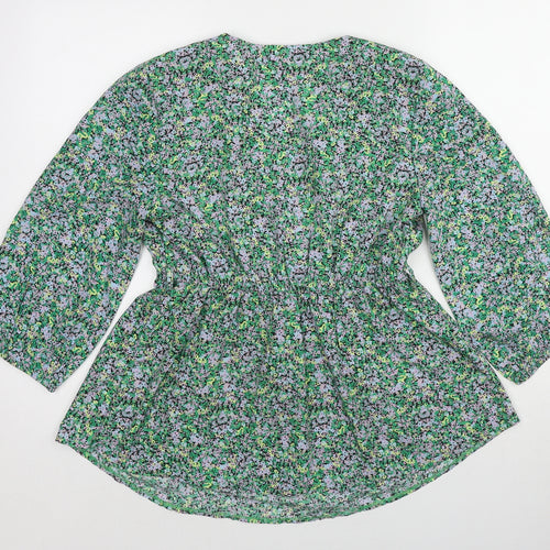 New Look Womens Green Floral Polyester Basic Blouse Size 10 V-Neck