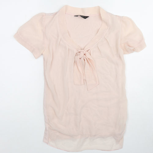Dorothy Perkins Womens Pink Polyester Basic Blouse Size 8 Round Neck - Tie Neck