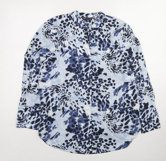 Marks and Spencer Womens Blue Animal Print Polyester Basic Blouse Size 10 V-Neck