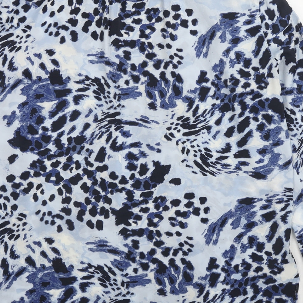 Marks and Spencer Womens Blue Animal Print Polyester Basic Blouse Size 10 V-Neck