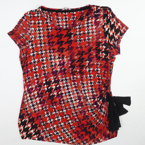 Per Una Womens Red Geometric Viscose Basic T-Shirt Size 16 Boat Neck - Tie Side Detail