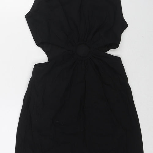 Zara Womens Black Polyester Bodycon Size S Round Neck Zip