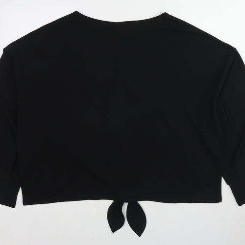 H&M Womens Black Polyester Basic Blouse Size XL Round Neck - Tie Front Detail