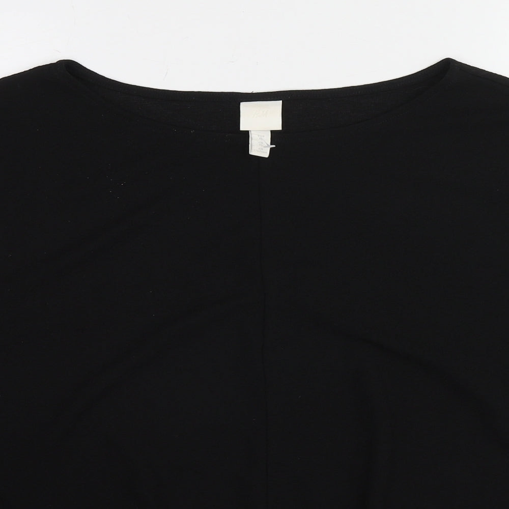 H&M Womens Black Polyester Basic Blouse Size XL Round Neck - Tie Front Detail