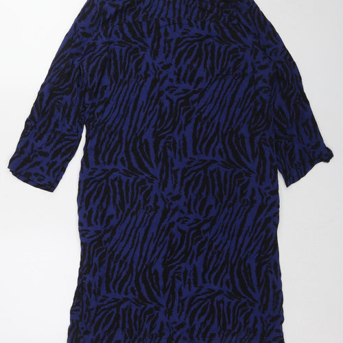 Marks and Spencer Womens Blue Animal Print Viscose A-Line Size 10 Boat Neck Pullover - Tiger pattern