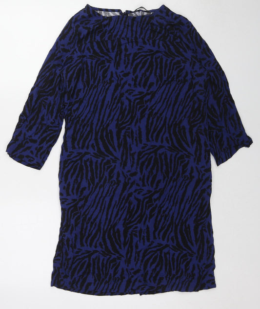 Marks and Spencer Womens Blue Animal Print Viscose A-Line Size 10 Boat Neck Pullover - Tiger pattern