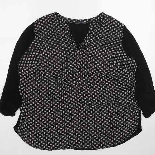 Marks and Spencer Womens Black Geometric Polyester Basic Blouse Size 18 V-Neck