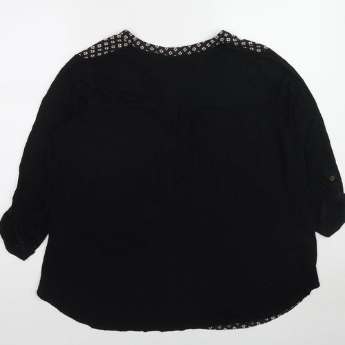 Marks and Spencer Womens Black Geometric Polyester Basic Blouse Size 18 V-Neck