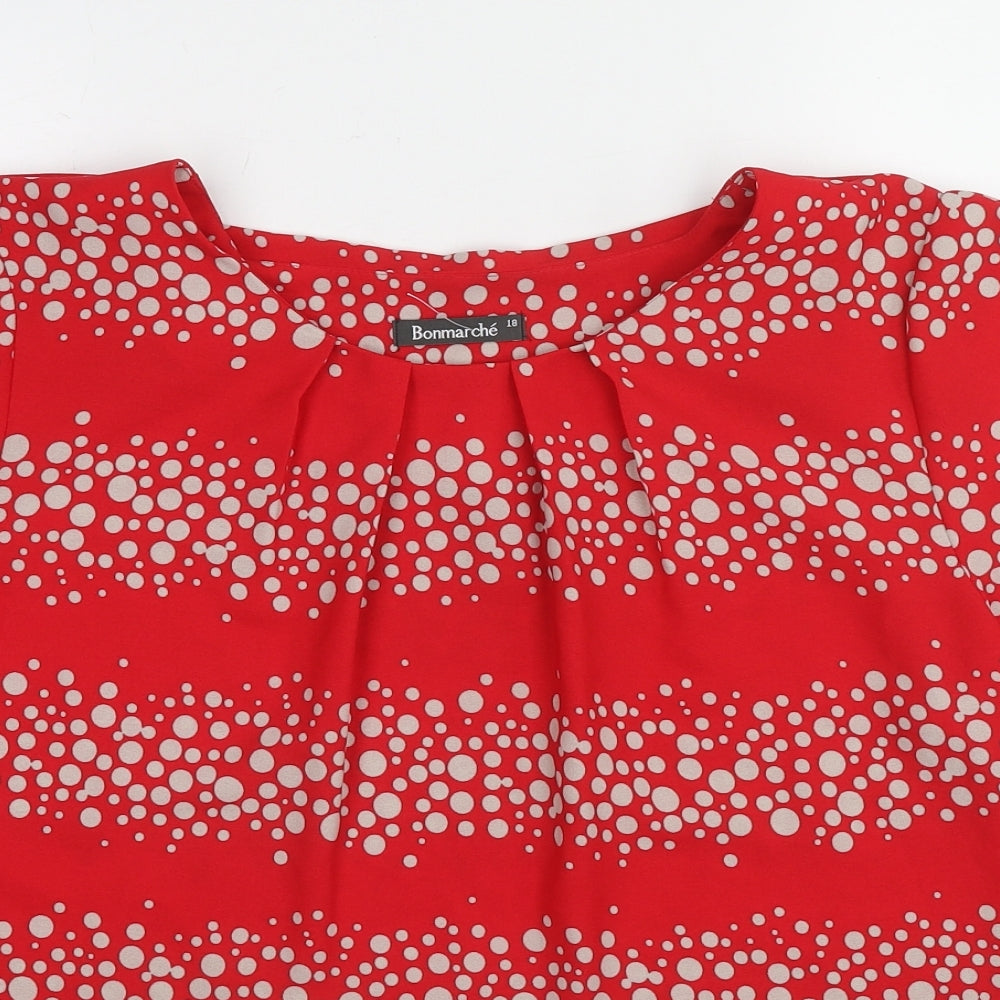 Bonmarché Womens Red Polka Dot Polyester Basic Blouse Size 18 Boat Neck