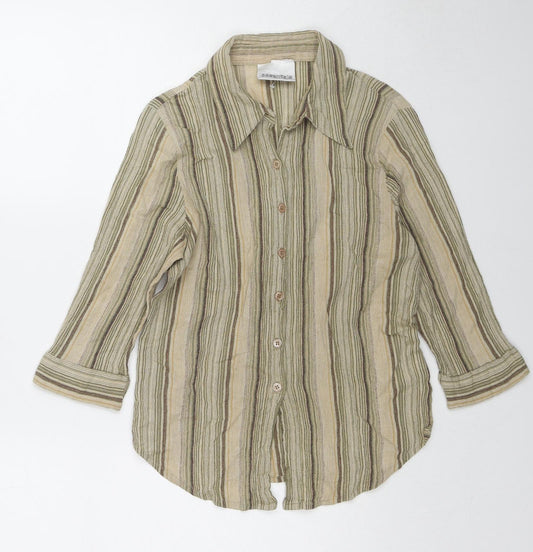 essence Womens Brown Striped Cotton Basic Button-Up Size 12 Collared