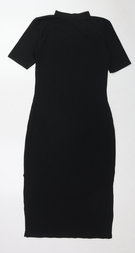 Boohoo Womens Black Polyester Bodycon Size 14 Mock Neck Pullover