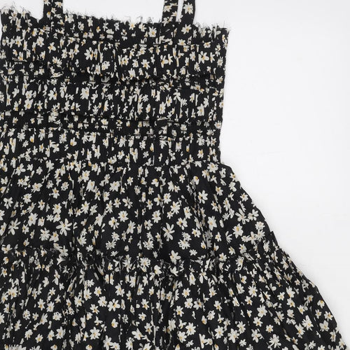 ASOS Womens Black Floral Cotton Tank Dress Size 8 Square Neck Pullover