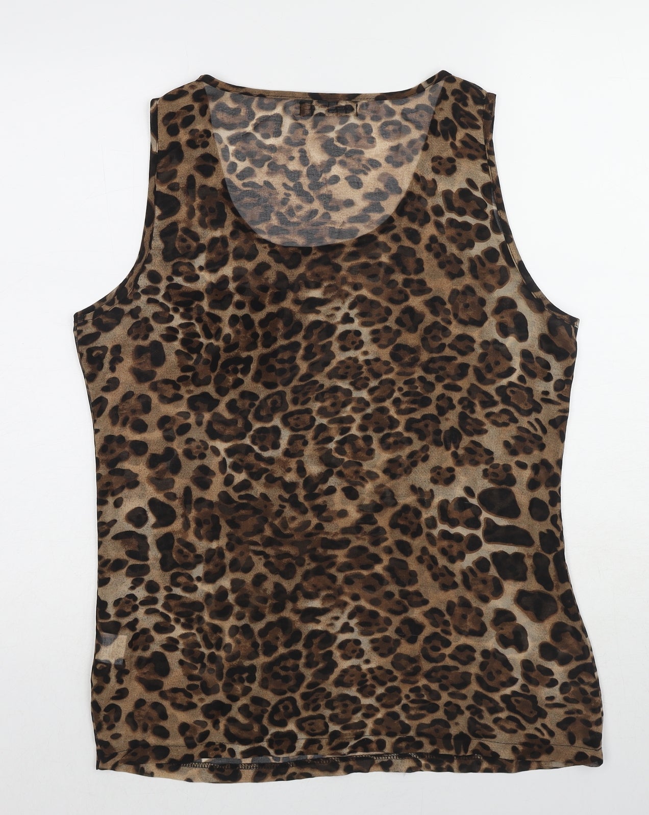 Select Womens Brown Animal Print Polyester Basic Tank Size 12 Scoop Neck - Leopard Print