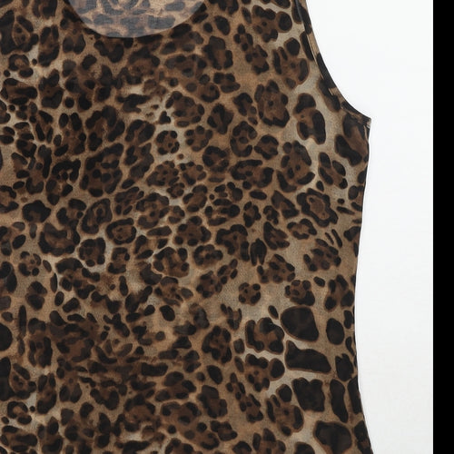 Select Womens Brown Animal Print Polyester Basic Tank Size 12 Scoop Neck - Leopard Print