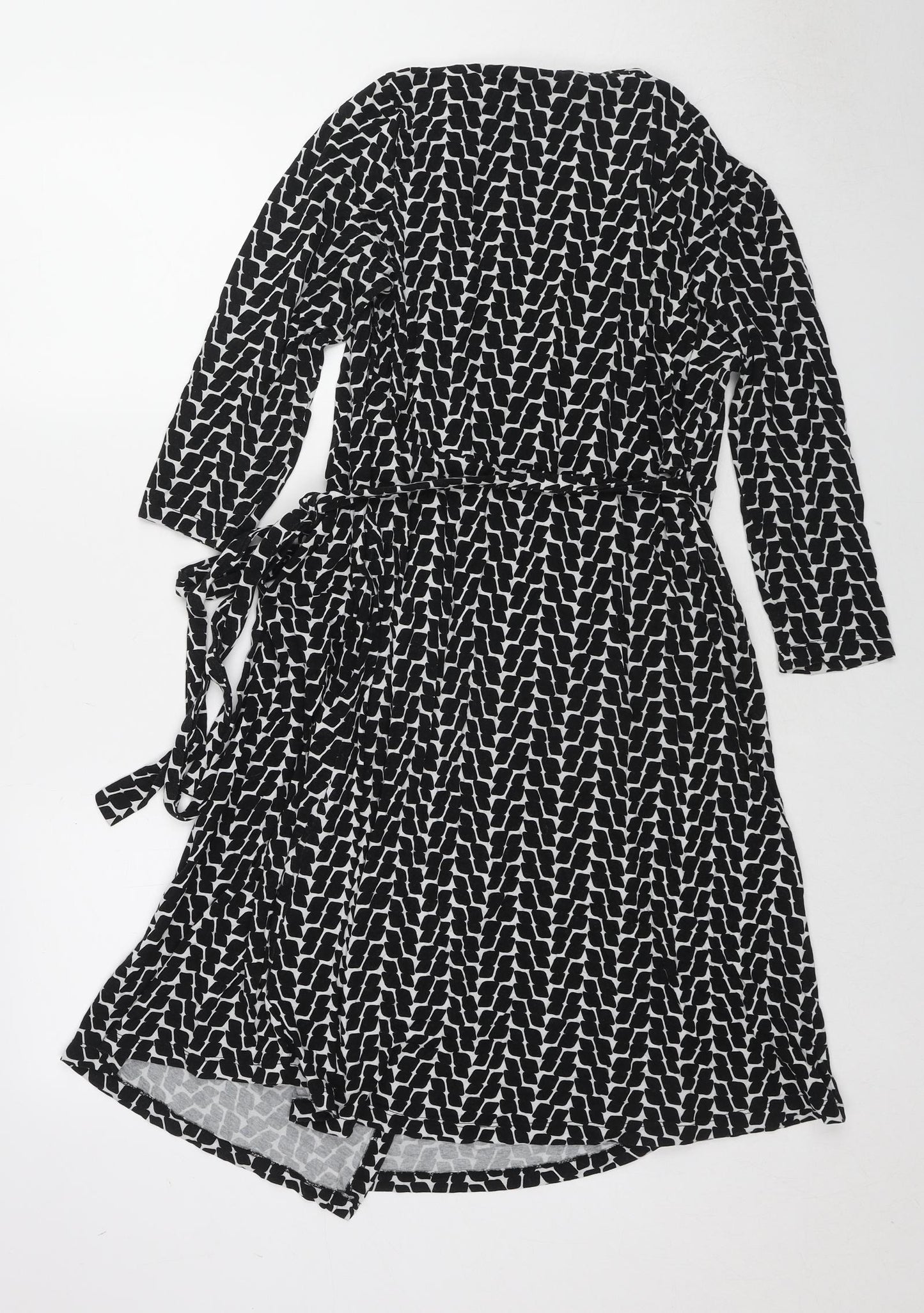 Seraphine Womens Black Geometric Viscose Wrap Dress Size 12 V-Neck Tie