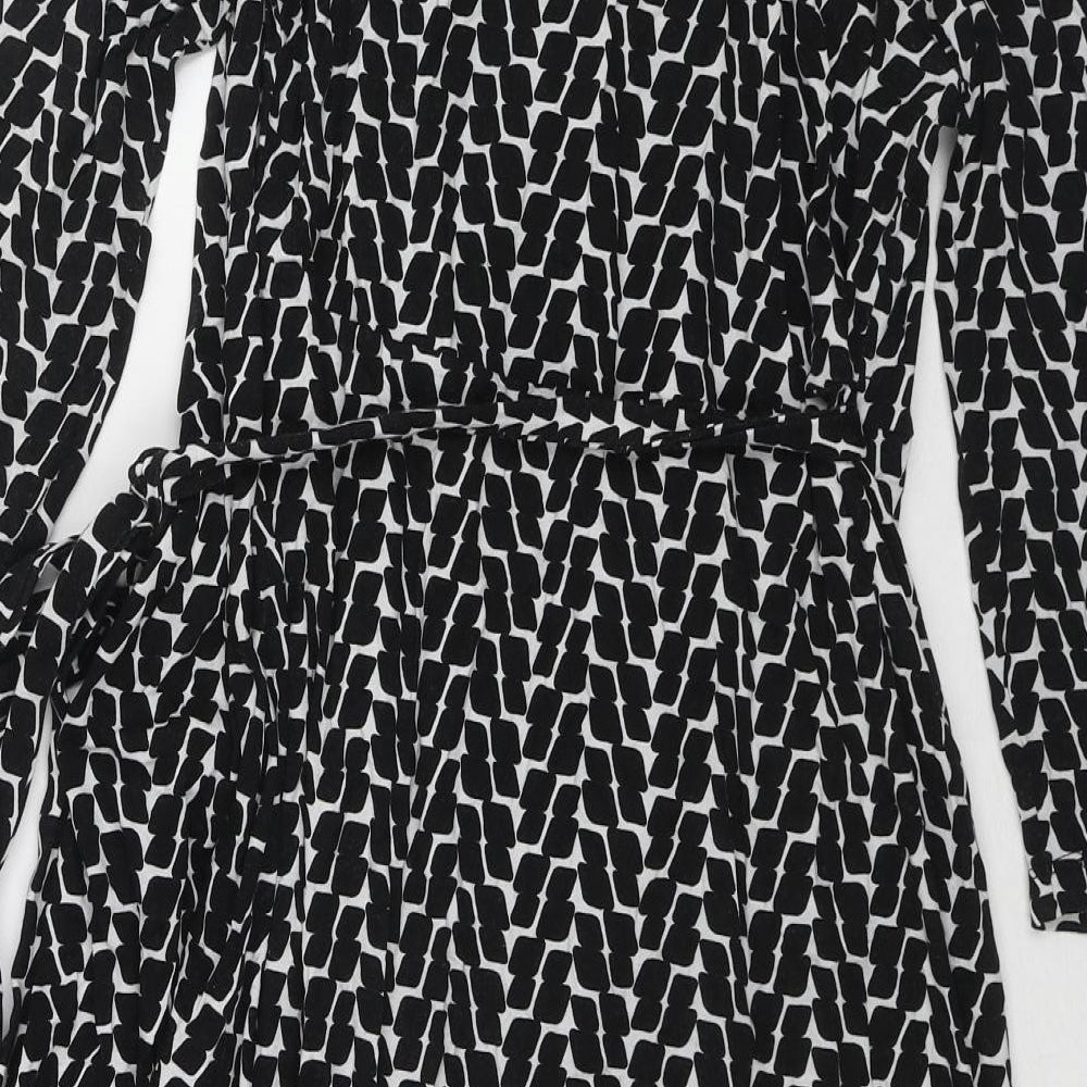Seraphine Womens Black Geometric Viscose Wrap Dress Size 12 V-Neck Tie