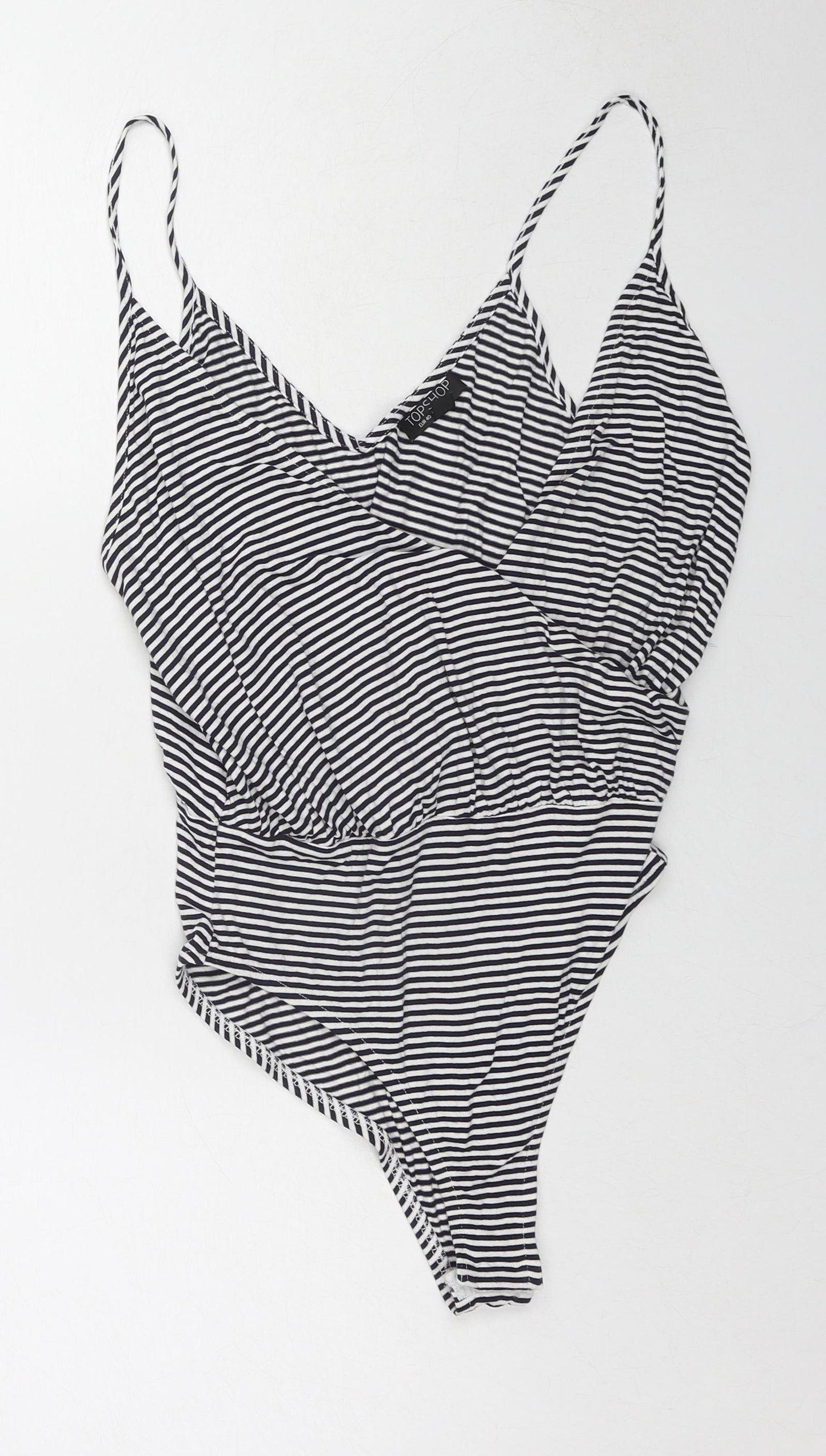 Topshop Womens Blue Striped Viscose Bodysuit One-Piece Size 12 Snap